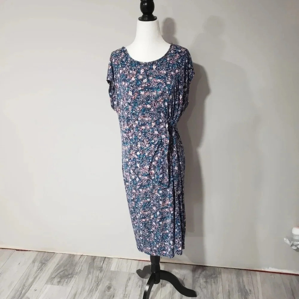 Nina Leonard Multi-colored Side Tie Soft Stretch Tunic Style Dress,Size S.